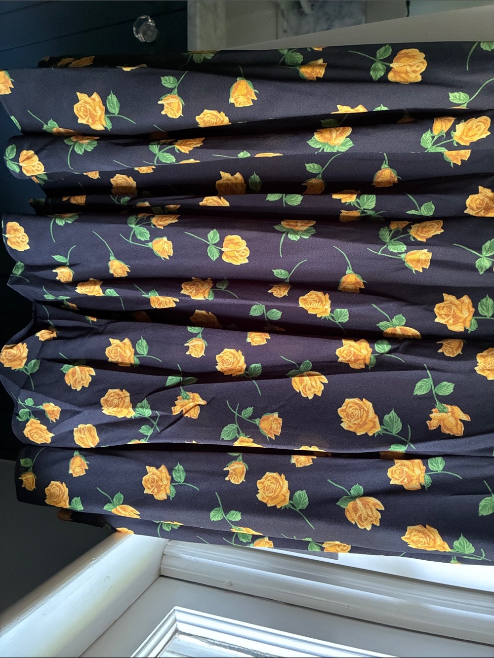 Michael Kors Collection Black Floral Tie-Neck Midi Dress with Yellow Roses - Picture 4 of 9